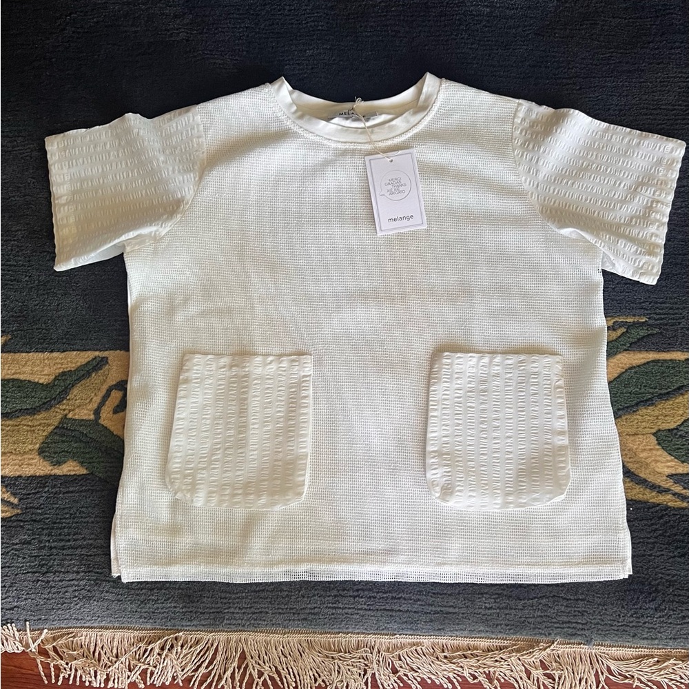 Melange White Short-Sleeve Textured Pocket Tee